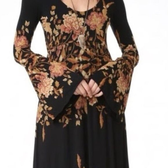 Free People Boho Midnight Garden Black Blush Floral Maxi Dress XS - Picture 9 of 11